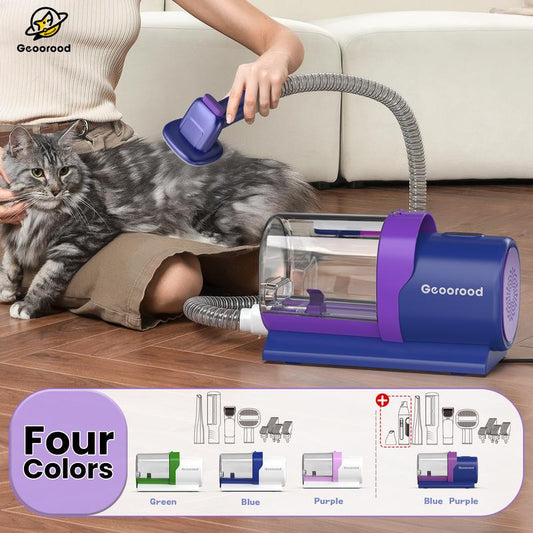 Dog Grooming All-in-One Kit with Vacuum Brush 2.5L Large Pog, Stainless Steel Blades Lightweight Design 13KPa Suction Force Portable Cleaning Set
